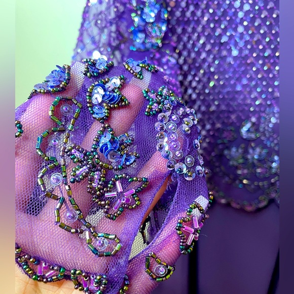 Vintage Woman’s Unbranded Purple Hand Beaded Long Sheer Sleeve Top w Skirt Set - Picture 4 of 9